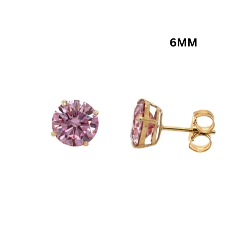 14K Gold GRA Certified D-VVS1 Round Pink Moissanite Push Back Studs Earrings