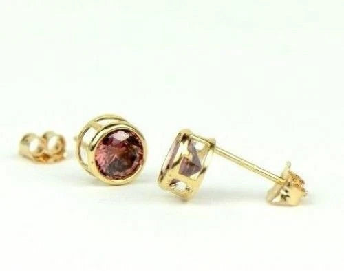 14K Round Bezel Set 5mm Yellow Gold Birthstone Earrings
