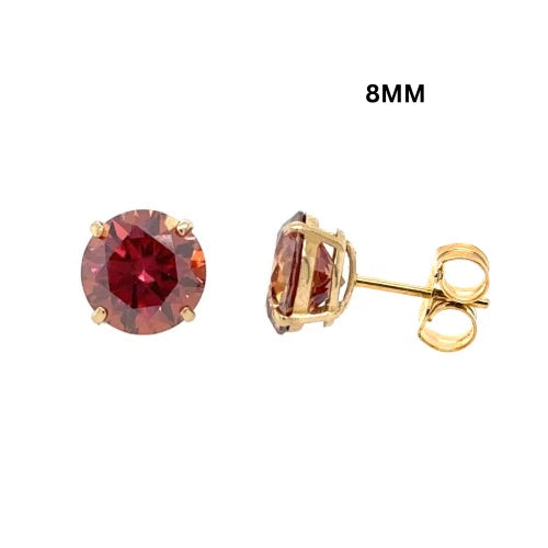 14K Gold GRA Certified D-VVS1 Watermelon Red Moissanite PushBack Studs Earrings