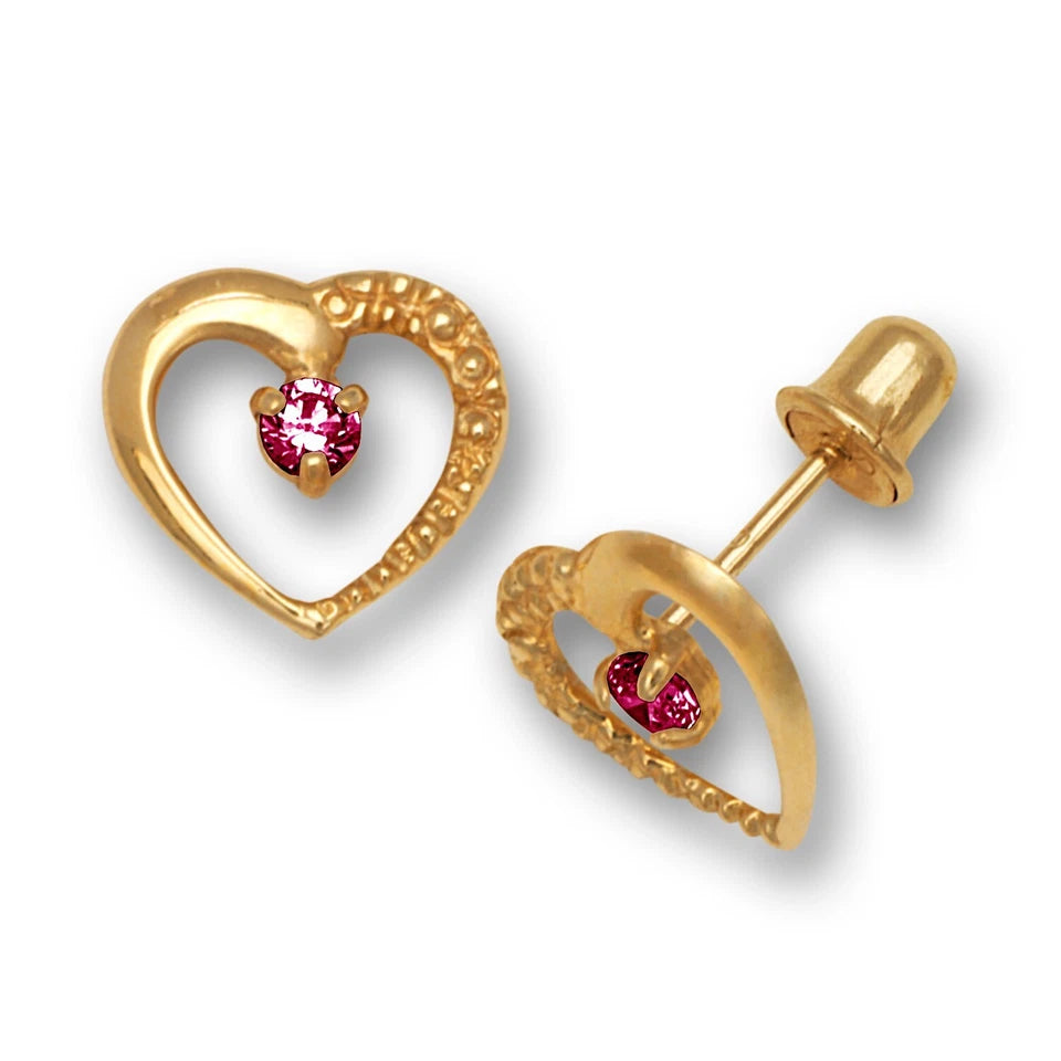 14K Yellow & White Gold Heart Shaped Screw back Earrings for Women