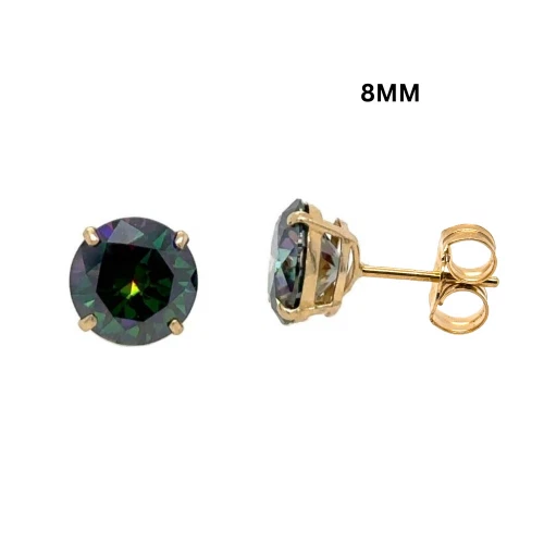 14K Gold GRA Certified D-VVS1 Rainbow Green Moissanite Push Back Studs Earrings