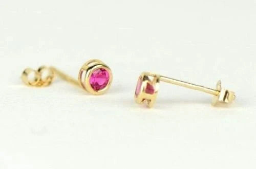 14K Round Bezel Set Yellow Gold 3mm Birthstone Earrings 3MM
