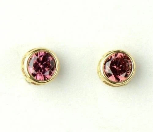 14K Round Bezel Set 4mm Yellow Gold Birthstone Earrings