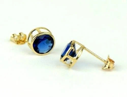 14K Round Bezel Set Yellow Gold Birthstone Earrings