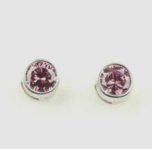 14K Round Bezel3mm Set White Gold Birthstone Earrings