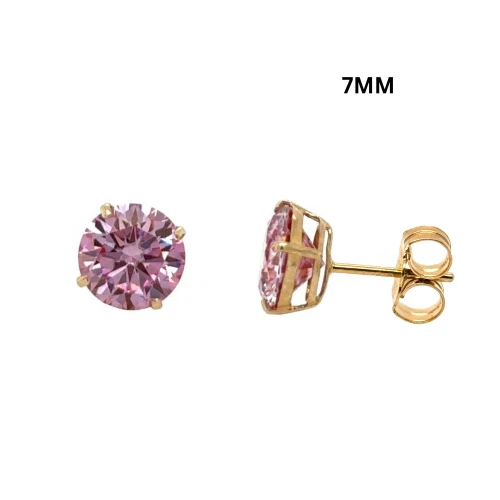 14K Gold GRA Certified D-VVS1 Round Pink Moissanite Push Back Studs Earrings