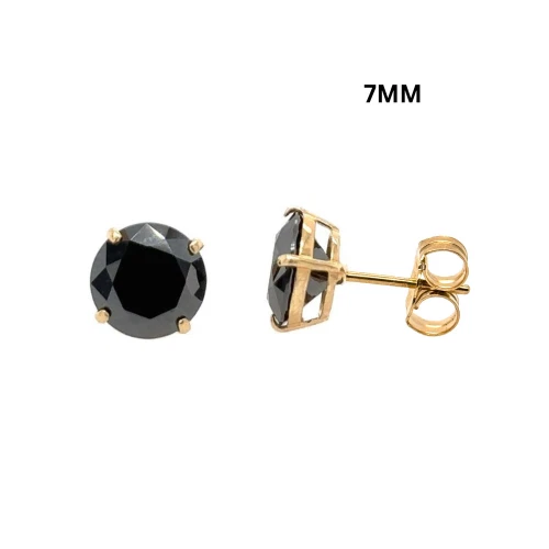 Gold 14K GRA Certified D-VVS1 Round Black Moissanite Push Back Studs Earrings