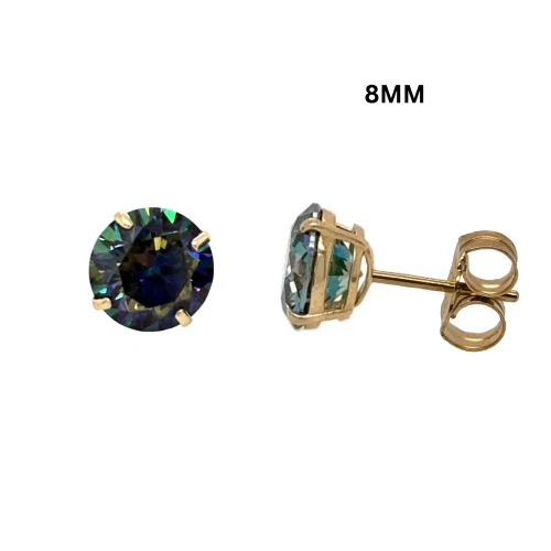 14K Gold GRA Certified D-VVS1 Rainbow Blue Moissanite Push Back Studs Earrings