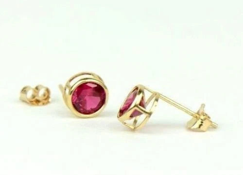 14K Round Bezel Set 5mm Yellow Gold Birthstone Earrings