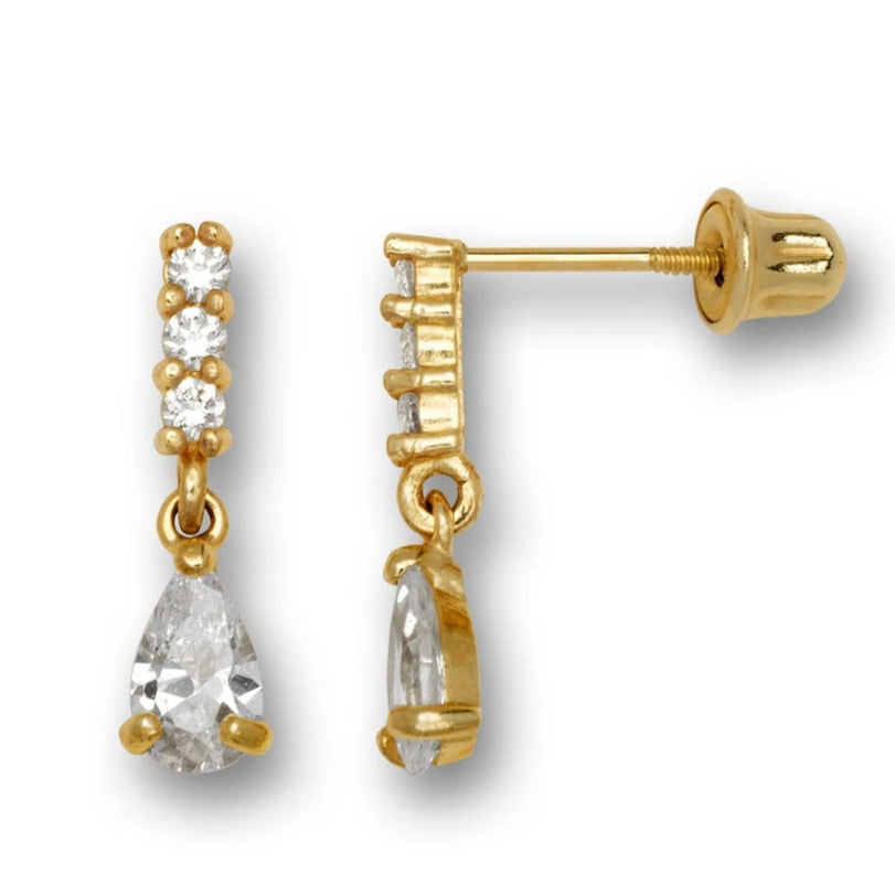 14k Yellow & White Gold Flower CZ Dangle Stud Screw back Earrings for Girls