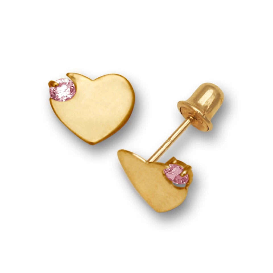 14K Yellow & White Gold Heart Shaped Screw back classic Earrings for Women