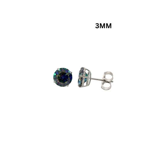 14K Gold GRA Certified D-VVS1 Rainbow Blue Moissanite Push Back Studs Earrings