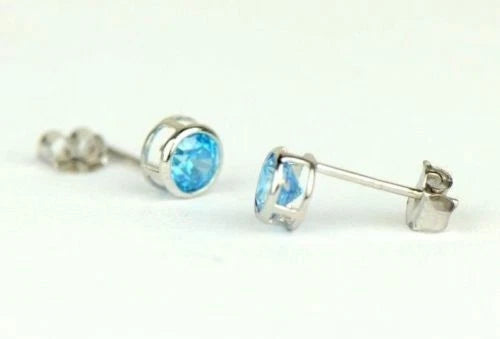 14K Round Bezel 4mm Set White Gold Birthstone Earrings