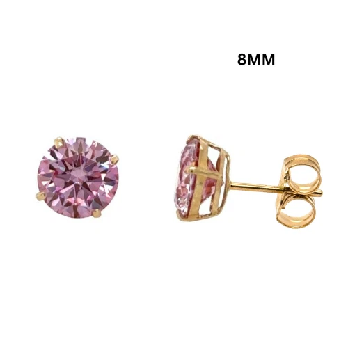 14K Gold GRA Certified D-VVS1 Round Pink Moissanite Push Back Studs Earrings