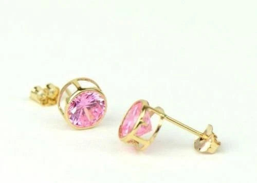 14K Round Bezel Set Yellow Gold Birthstone Earrings