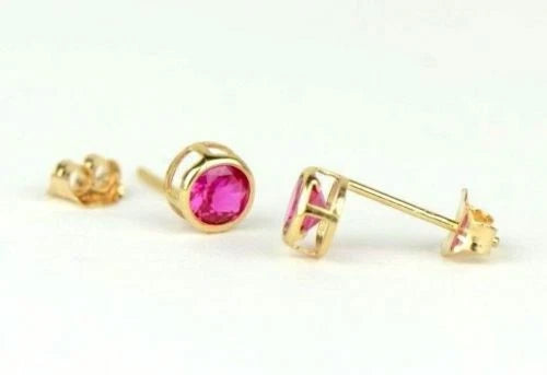14K Round Bezel Set 4mm Yellow Gold Birthstone Earrings