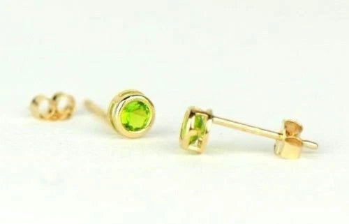 14K Round Bezel Set Yellow Gold 3mm Birthstone Earrings 3MM