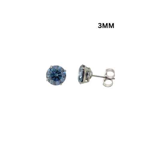 Gold 14K GRA Certified D-VVS1 Round Blue Moissanite Push Back Studs Earrings