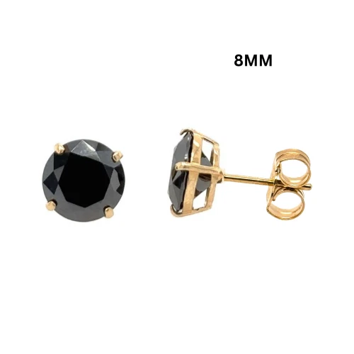 Gold 14K GRA Certified D-VVS1 Round Black Moissanite Push Back Studs Earrings