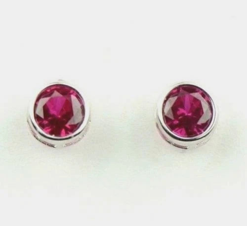 14K Round Bezel3mm Set White Gold Birthstone Earrings