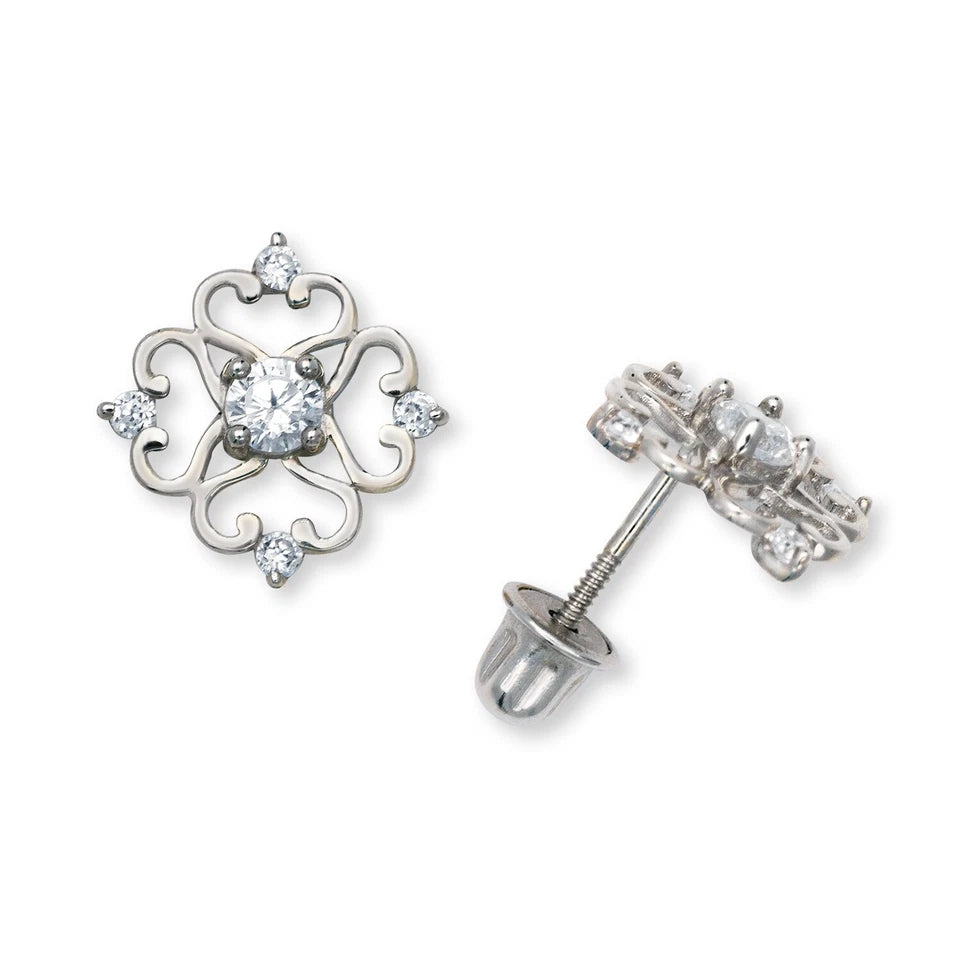 14K Yellow & White Gold Flower Shape Gorgeous Earrings for Women