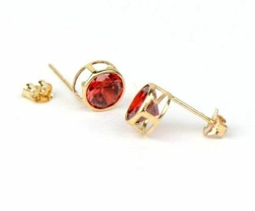 14K Round Bezel Set Yellow Gold Birthstone Earrings