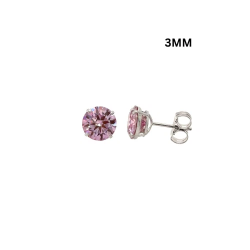 14K Gold GRA Certified D-VVS1 Round Pink Moissanite Push Back Studs Earrings