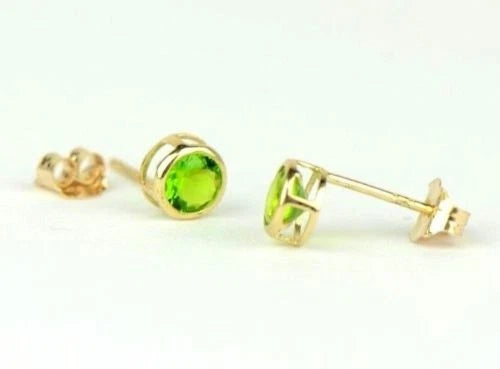 14K Round Bezel Set 4mm Yellow Gold Birthstone Earrings