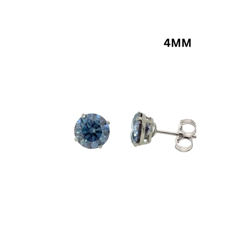 Gold 14K GRA Certified D-VVS1 Round Blue Moissanite Push Back Studs Earrings