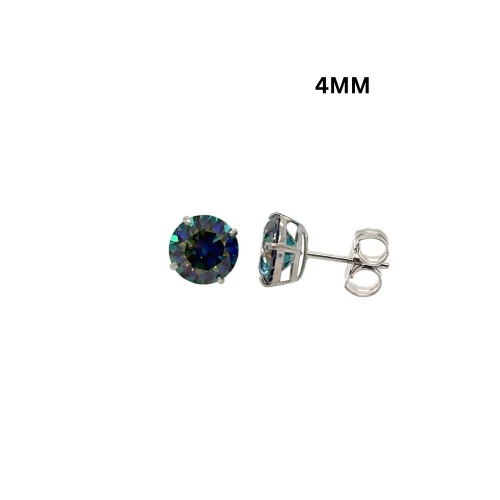 14K Gold GRA Certified D-VVS1 Rainbow Blue Moissanite Push Back Studs Earrings