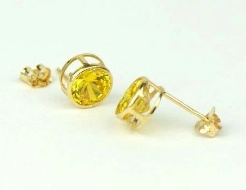 14K Round Bezel Set Yellow Gold Birthstone Earrings