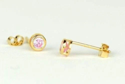 14K Round Bezel Set Yellow Gold 3mm Birthstone Earrings 3MM
