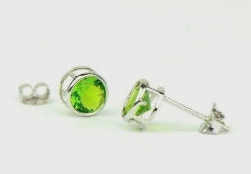 14K Round Bezel3mm Set White Gold Birthstone Earrings