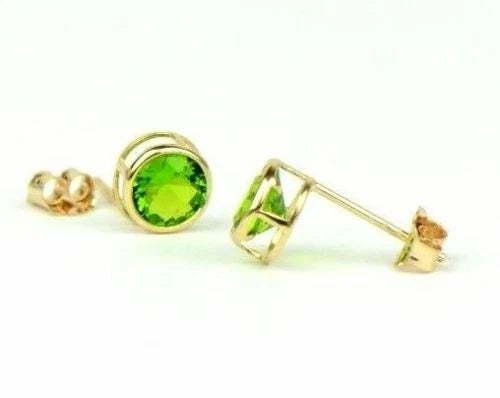 14K Round Bezel Set 5mm Yellow Gold Birthstone Earrings