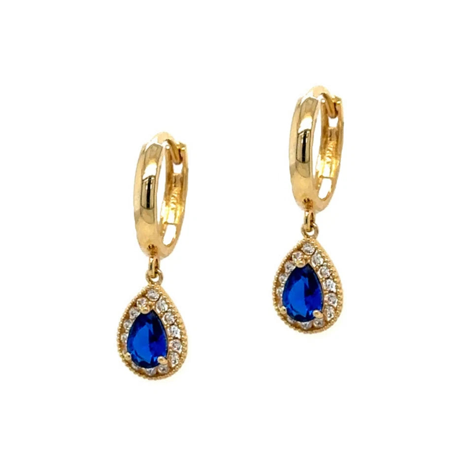 14k Yellow Gold Halo Birthstone Huggie Earrings for Women
