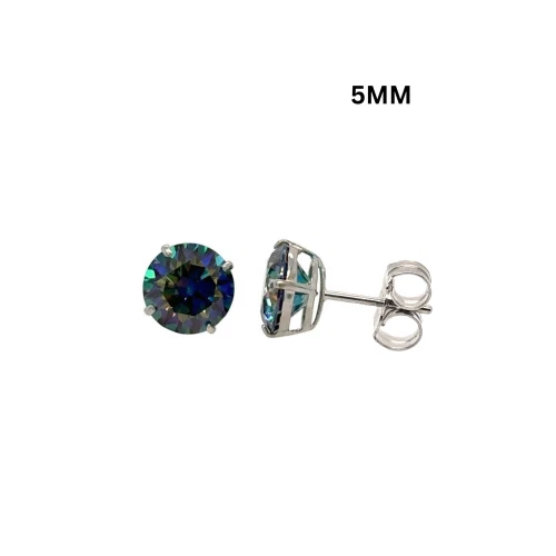 14K Gold GRA Certified D-VVS1 Rainbow Blue Moissanite Push Back Studs Earrings
