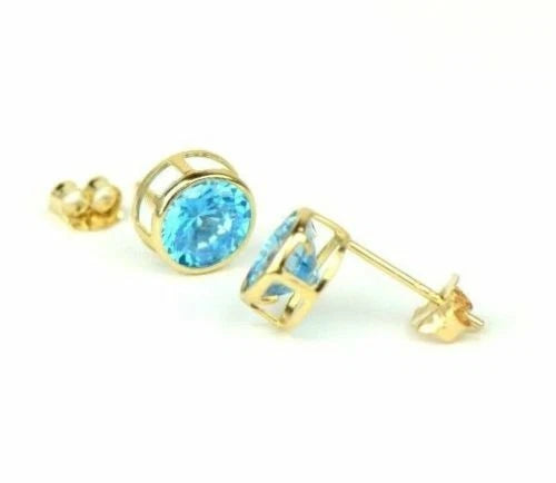 14K Round Bezel Set Yellow Gold Birthstone Earrings