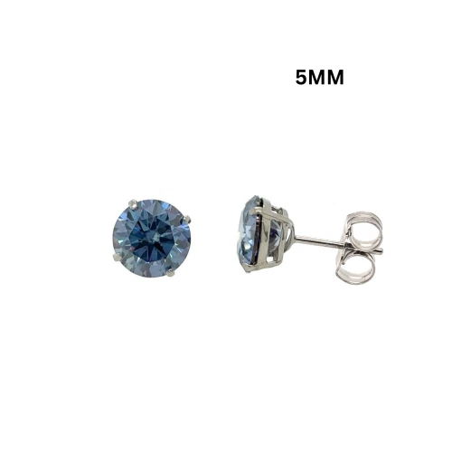 Gold 14K GRA Certified D-VVS1 Round Blue Moissanite Push Back Studs Earrings