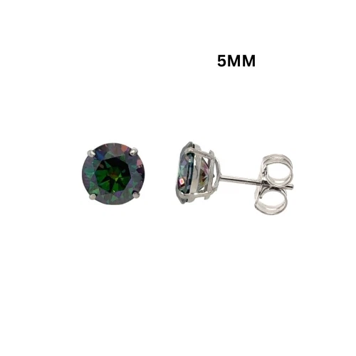 14K Gold GRA Certified D-VVS1 Rainbow Green Moissanite Push Back Studs Earrings