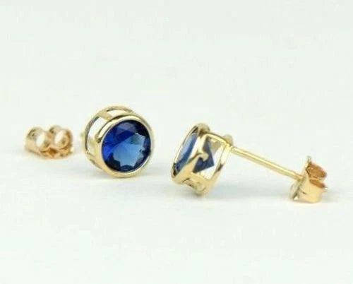 14K Round Bezel Set 5mm Yellow Gold Birthstone Earrings