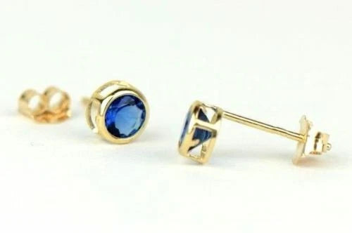 14K Round Bezel Set 4mm Yellow Gold Birthstone Earrings