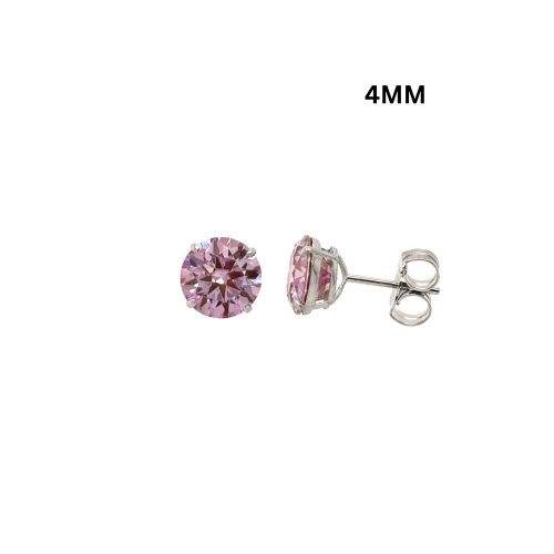 14K Gold GRA Certified D-VVS1 Round Pink Moissanite Push Back Studs Earrings