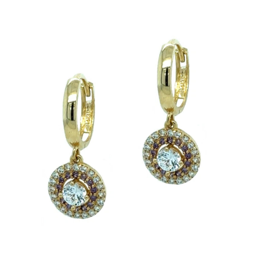 14k Yellow Gold Dangle Hoop Huggie Earrings For Women