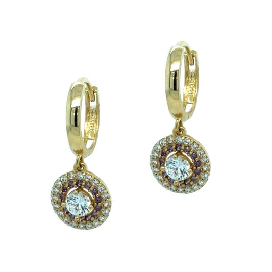 14k Yellow Gold Dangle Hoop Huggie Earrings For Women