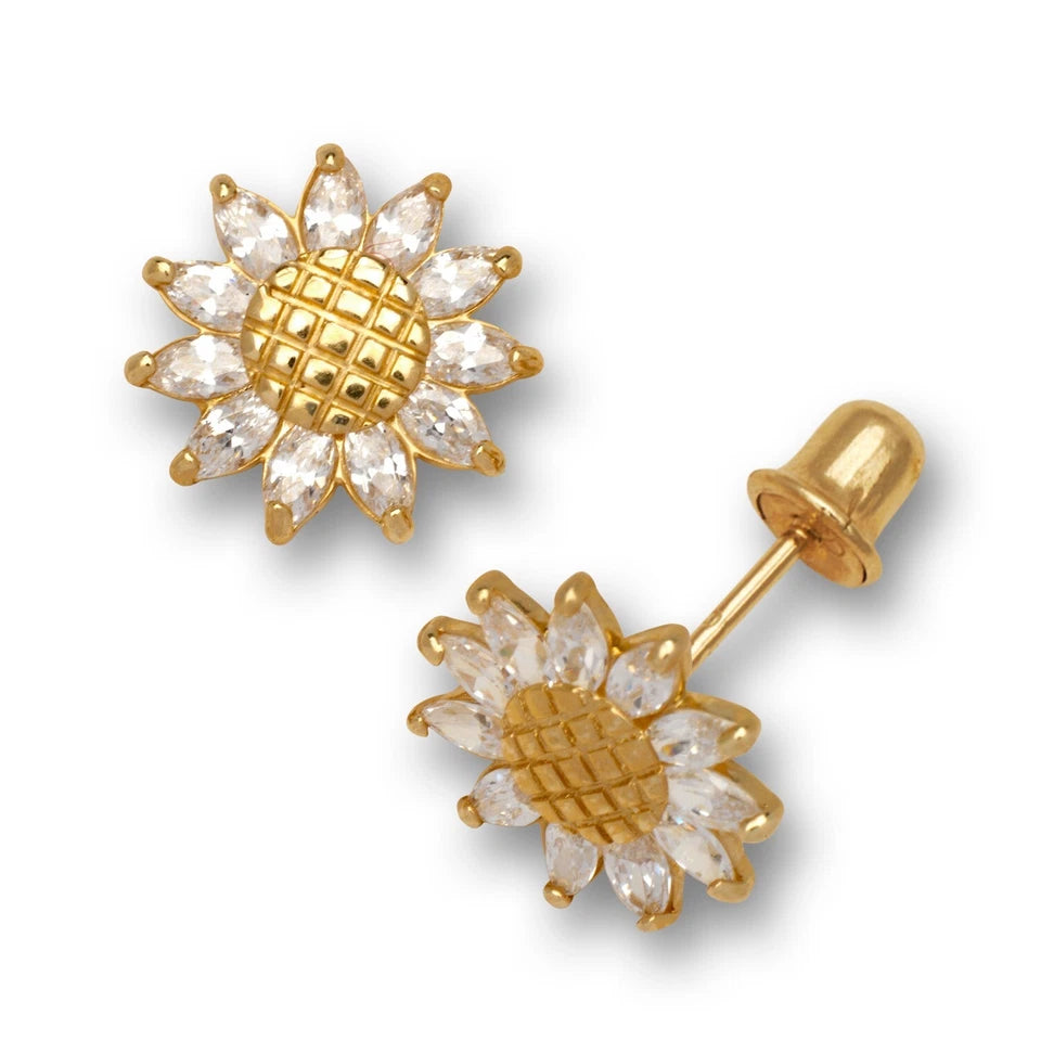 14K Yellow Gold Flower Shaped Gorgeous Studs Earrings for Girl