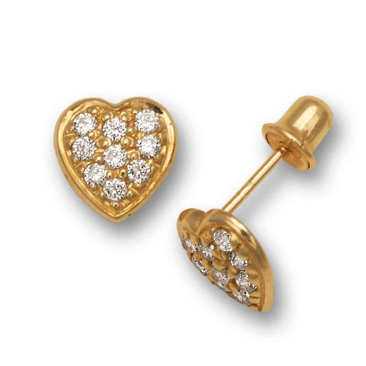 14K Yellow & White Gold Love Heart Clear CZ Stud Earrings for Women