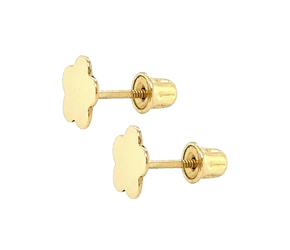 14K Yellow Gold Flower CZ Stud Earring with screw back