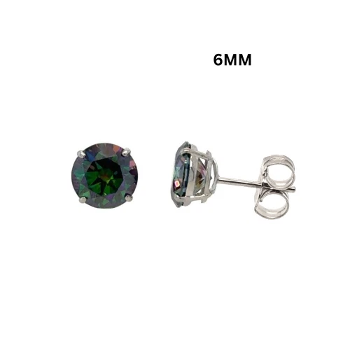14K Gold GRA Certified D-VVS1 Rainbow Green Moissanite Push Back Studs Earrings