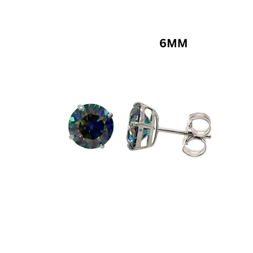 14K Gold GRA Certified D-VVS1 Rainbow Blue Moissanite Push Back Studs Earrings