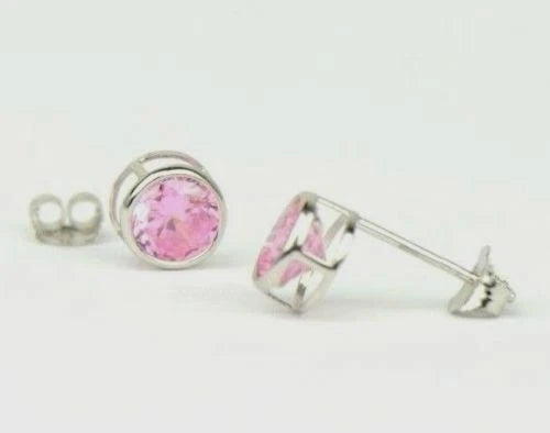 14K Round Bezel3mm Set White Gold Birthstone Earrings